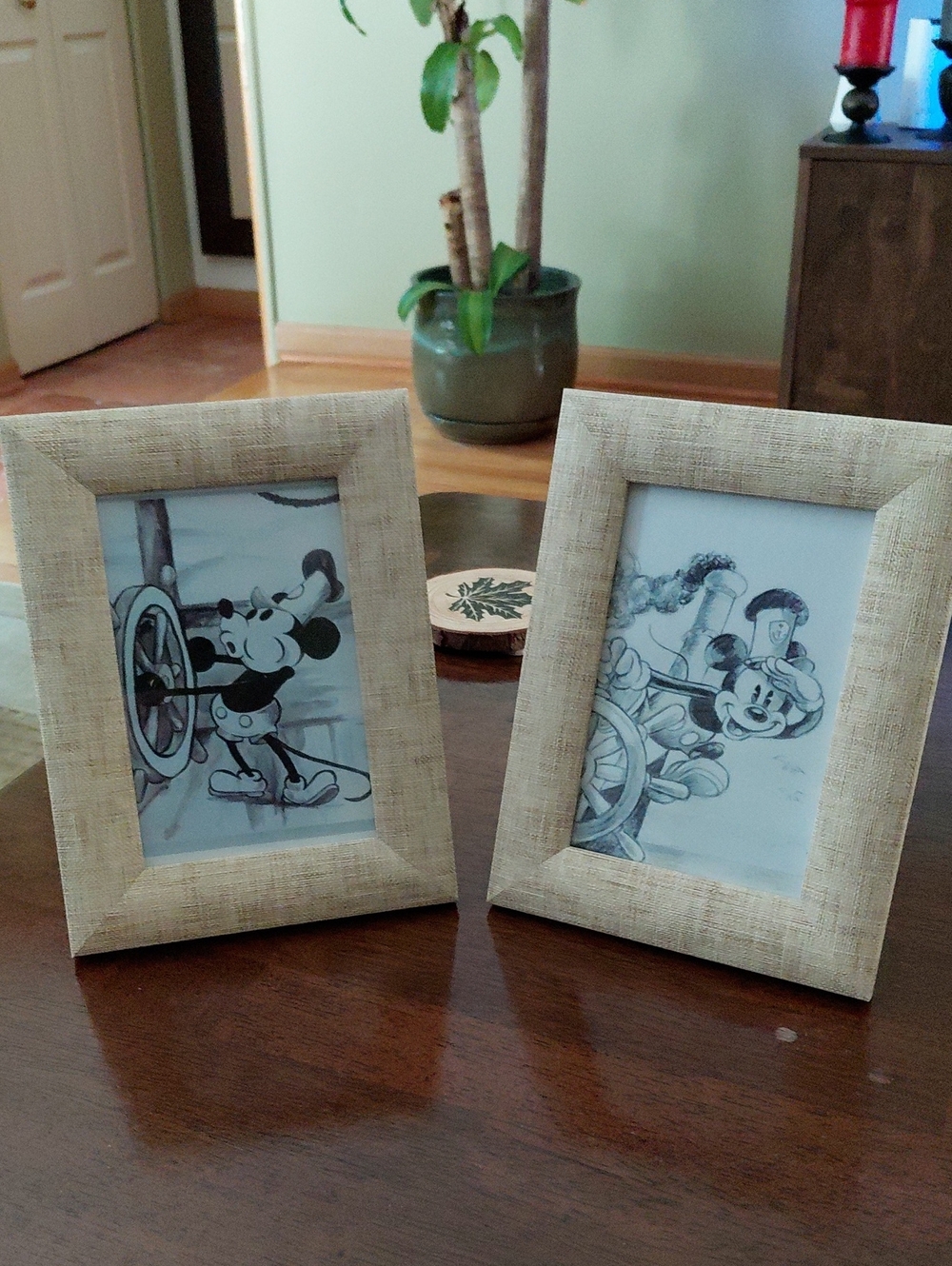 Set Of 2 Frames With Computer Printed Vintage Mickey Mouse Pictures.